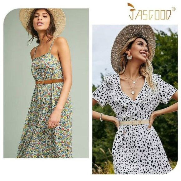 Women's Leather Belts for Jeans Pants Fashion Gold Buckle Ladies Dress Belt - Picture 15 of 16